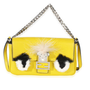 Fendi Yellow Leather Fox Fur Buggie Micro Baguette